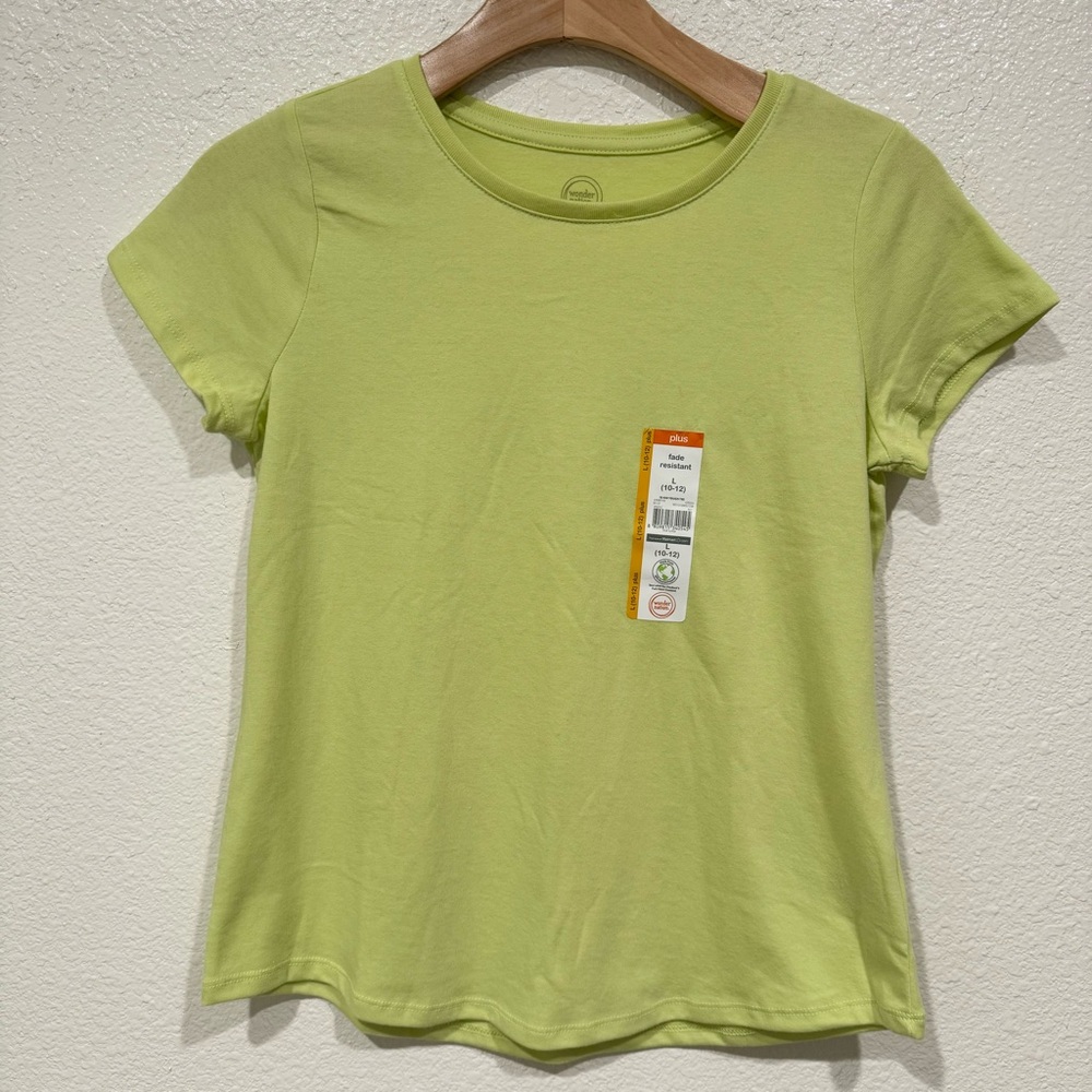 NWT Kids Wonder Nation Girls Lime Green Short Sleeve T-Shirt L 10/12